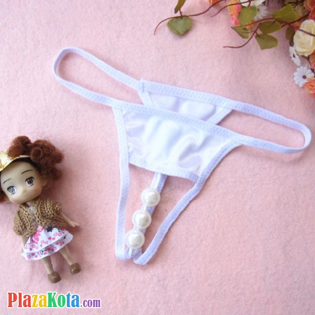 GS250 - Celana Dalam G-String Mutiara Crotchless Putih - Photo 1