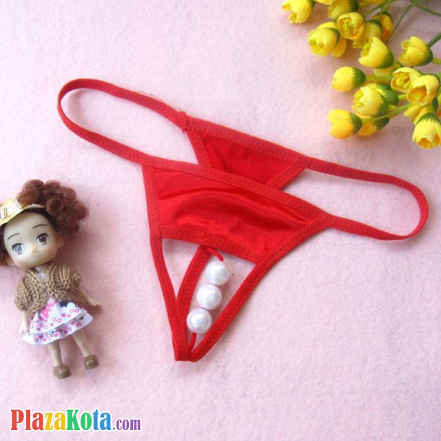 GS253 - Celana Dalam G-String Mutiara Crotchless Merah - Photo 1