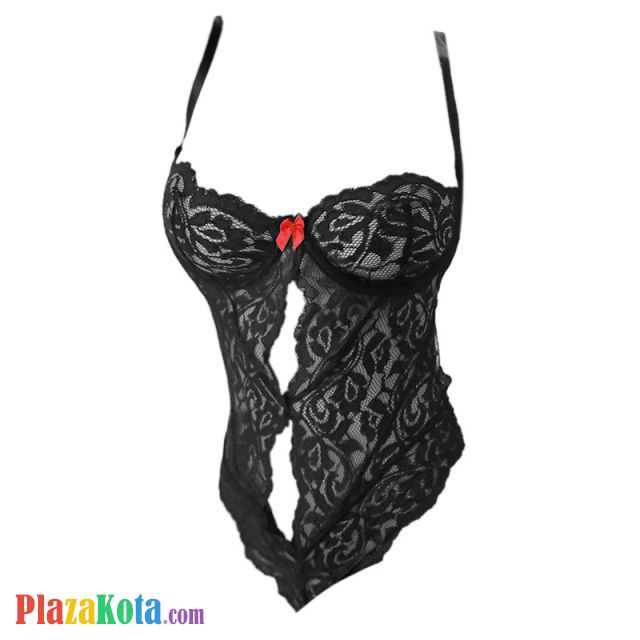 L1040 - Lingerie Teddy Hitam Transparan, Bra Kawat, Pengait 3 Baris - Photo 1
