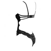 L1040 - Lingerie Teddy Hitam Transparan, Bra Kawat, Pengait 3 Baris - Thumbnail 2