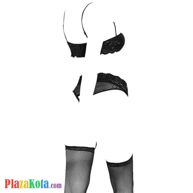 B294 - Bikini Bra Set Hitam Transparan, Bra Kawat, Crotchless, Garter, Stocking Fishnet - Photo 2
