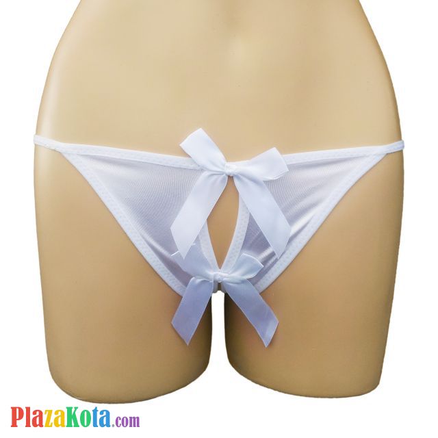 GS256 - Celana Dalam G-String Wanita Putih Crotchless Pita Dobel - Photo 1