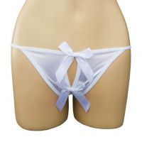 GS256 - Celana Dalam G-String Wanita Putih, Crotchless, Pita Dobel