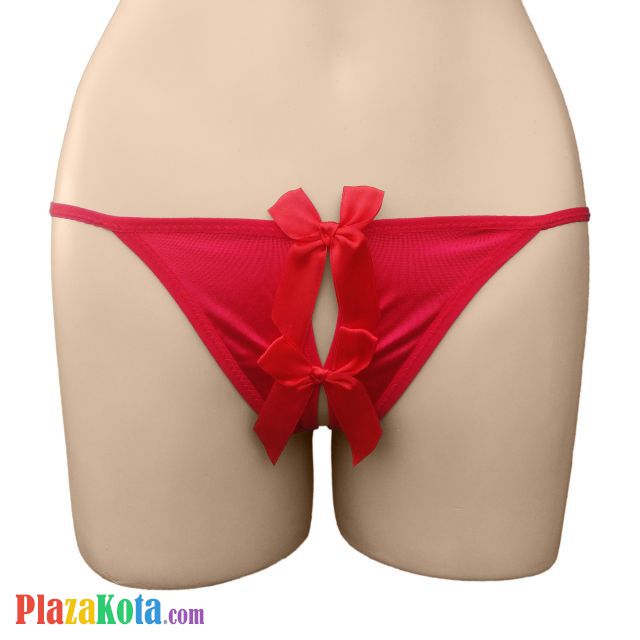 GS259 - Celana Dalam G-String Wanita Merah Crotchless Pita Dobel - Photo 1