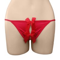 GS259 - Celana Dalam G-String Wanita Merah, Crotchless, Pita Dobel