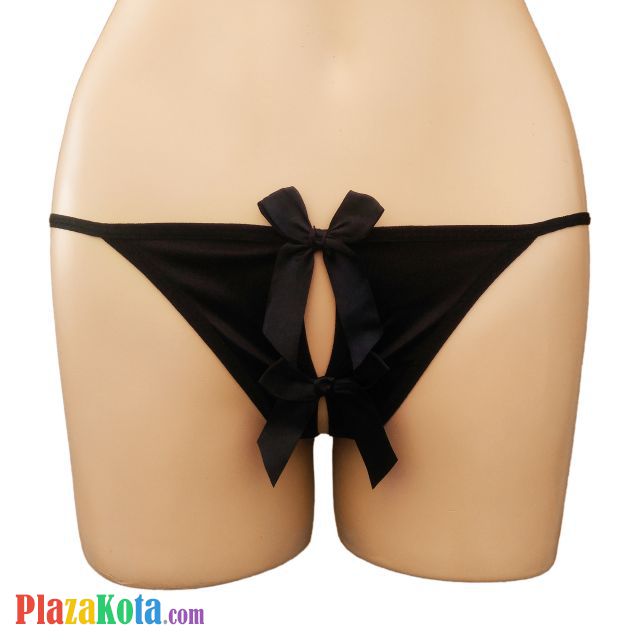 GS260 - Celana Dalam G-String Wanita Hitam Crotchless Pita Dobel - Photo 1