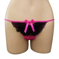 GS261 - Celana Dalam G-String Wanita Magenta Transparan, Renda Hitam