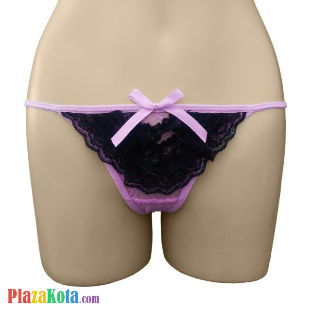 GS263 - Celana Dalam G-String Wanita Pink Transparan Renda Hitam - Photo 1