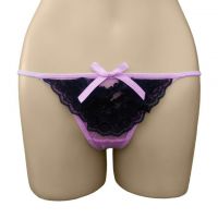 GS263 - Celana Dalam G-String Wanita Pink Transparan, Renda Hitam