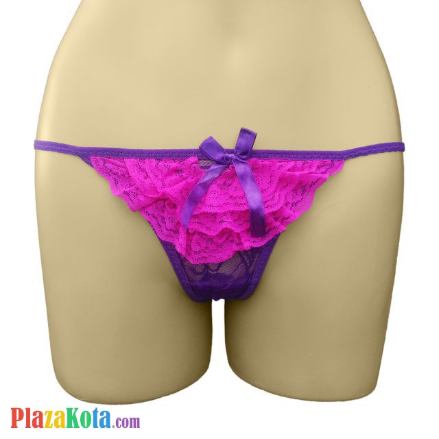 GS264 - Celana Dalam G-String Wanita Ungu Transparan Renda Magenta - Photo 1