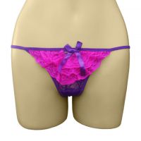 GS264 - Celana Dalam G-String Wanita Ungu Transparan, Renda Magenta