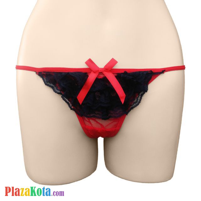 GS265 - Celana Dalam G-String Wanita Merah Transparan Renda Hitam - Photo 1