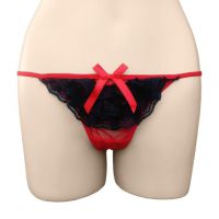 GS265 - Celana Dalam G-String Wanita Merah Transparan Renda Hitam
