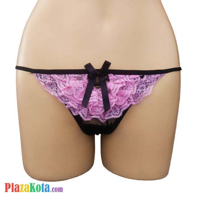 GS266 - Celana Dalam G-String Wanita Hitam Transparan, Renda Pink - Photo 1