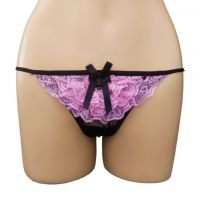 GS266 - Celana Dalam G-String Wanita Hitam Transparan Renda Pink