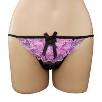 GS266 - Celana Dalam G-String Wanita Hitam Transparan, Renda Pink