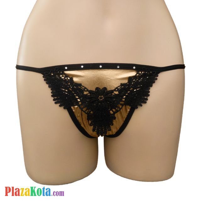 GS270 - Celana Dalam G-String Wanita Emas Brokat Bunga - Photo 1