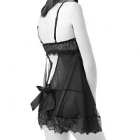 L1047 - Baju Tidur Lingerie Nightgown Sleepwear Midi Dress Hitam Transparan - Thumbnail 2