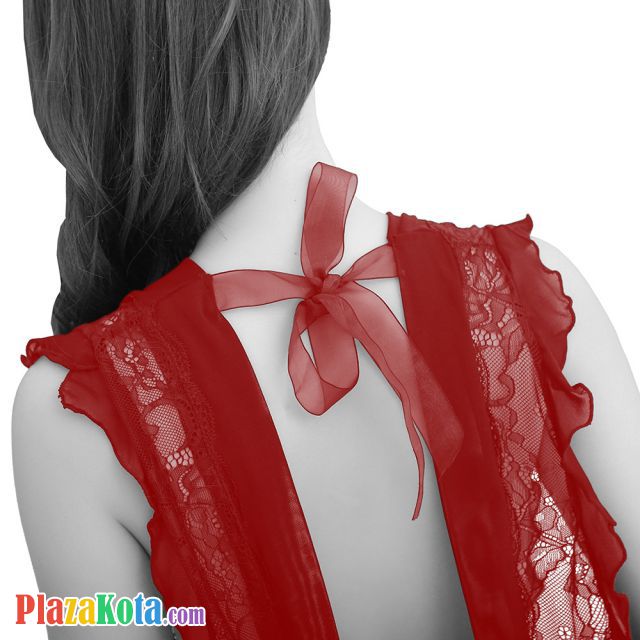 L1049 - Baju Tidur Lingerie Babydoll Mini Dress Merah Transparan Pita Merah Belahan Dada Rendah - Photo 2