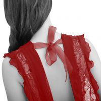 L1049 - Baju Tidur Lingerie Babydoll Mini Dress Merah Transparan Pita Merah Belahan Dada Rendah - Thumbnail 2