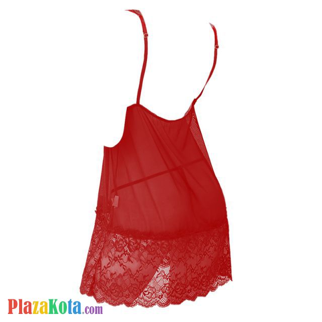 L1051 - Baju Tidur Lingerie Nightgown Sleepwear Midi Dress Merah Transparan Pita Merah - Photo 2