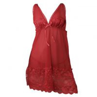 L1051 - Lingerie Nightgown Merah Transparan, Pita Merah - Thumbnail 1