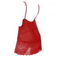 L1051 - Baju Tidur Lingerie Nightgown Sleepwear Midi Dress Merah Transparan Pita Merah - Thumbnail 2