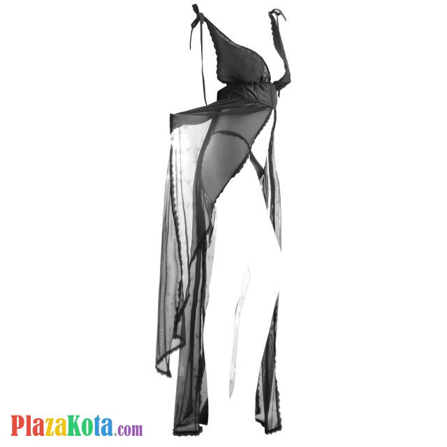 L1055 - Baju Tidur Lingerie Long Gown Maxi Dress Hitam Transparan Pengait 3 Baris - Photo 1