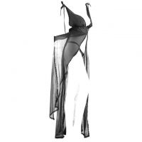 L1055 - Baju Tidur Lingerie Long Gown Maxi Dress Hitam Transparan Pengait 3 Baris - Thumbnail 1