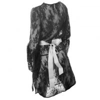 L1056 - Lingerie Nightgown Hitam Transparan, Lengan Panjang, Tali Pita Ikat Pinggang - Thumbnail 2