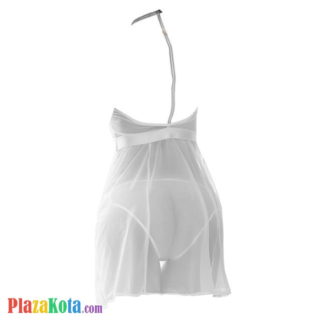 L1063 - Lingerie Nightgown Halterneck Putih Transparan, Dada Brokat - Photo 2