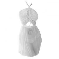 L1063 - Lingerie Nightgown Halterneck Putih Transparan, Dada Brokat