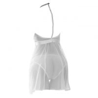 L1063 - Lingerie Nightgown Halterneck Putih Transparan, Dada Brokat - Thumbnail 2