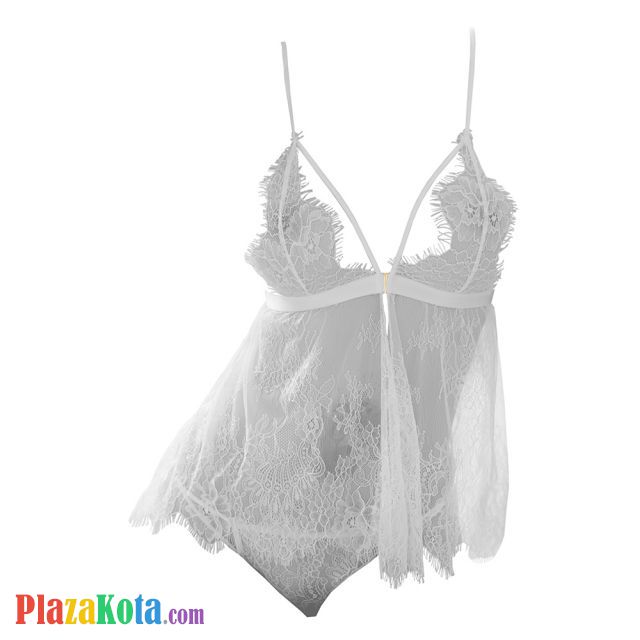 L1065 - Baju Tidur Lingerie Babydoll Mini Dress Putih Transparan Pengait Depan - Photo 1