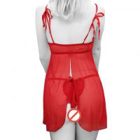 L1069 - Baju Tidur Lingerie Babydoll Mini Dress Merah Transparan Brokat - Thumbnail 2