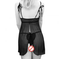 L1070 - Baju Tidur Lingerie Babydoll Mini Dress Hitam Transparan Brokat - Thumbnail 2