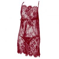 L1071 - Lingerie Nightgown Merah Transparan, Tali Pita Ikat Depan