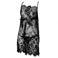 L1073 - Lingerie Nightgown Hitam Transparan, Tali Pita Ikat Depan