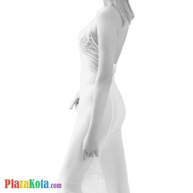 L1075 - Baju Tidur Dinas Malam Wanita Lingerie Long Dress Gaun Panjang Seksi Halter Putih Transparan Ketat - Photo 2