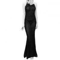 L1076 - Lingerie Long Gown Halterneck Hitam Transparan, Ketat