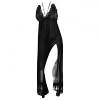 L1079 - Lingerie Long Gown Tali Silang Hitam Transparan - Thumbnail 1