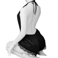 L1080 - Baju Tidur Dinas Malam Wanita Lingerie Teddy Bodysuit Seksi Halter Hitam Pita Depan Belahan Dada Rendah - Thumbnail 2