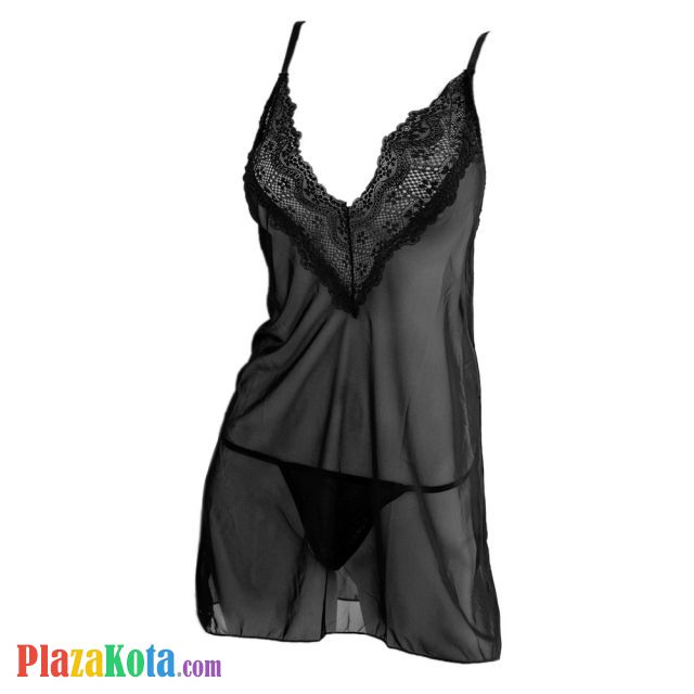 L1088 - Lingerie Nightgown Hitam Transparan, Tali Pita Silang - Photo 1