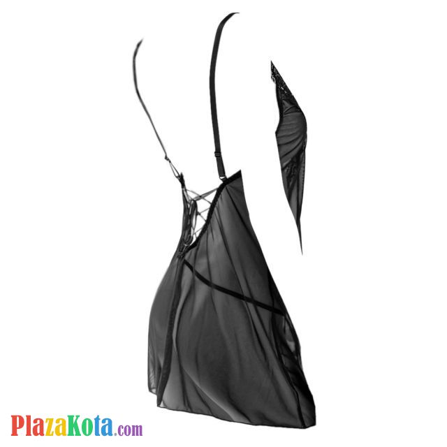 L1088 - Lingerie Nightgown Hitam Transparan, Tali Pita Silang - Photo 2