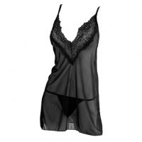 L1088 - Lingerie Nightgown Hitam Transparan, Tali Pita Silang