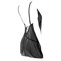 L1088 - Lingerie Nightgown Hitam Transparan, Tali Pita Silang - Thumbnail 2