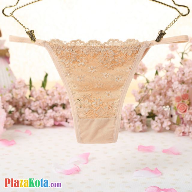 P432 - Celana Dalam Panties Thong Krem, Depan Transparan - Photo 1