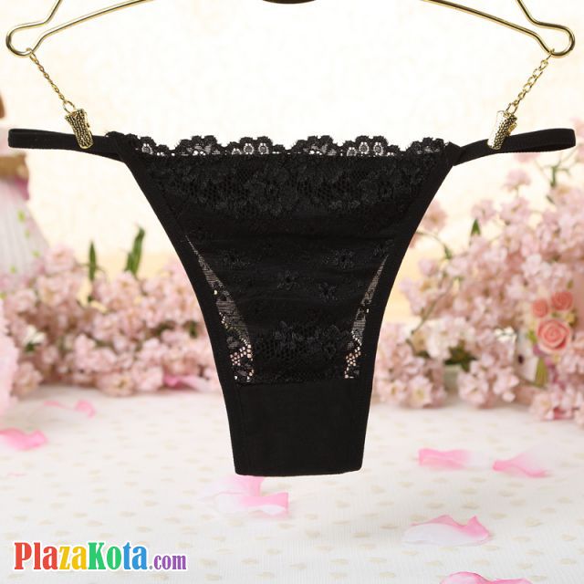 P433 - Celana Dalam Panties Thong Hitam Depan Transparan - Photo 1