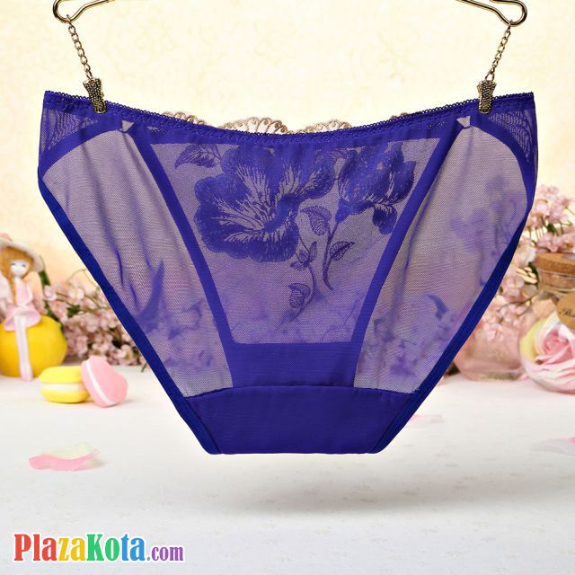 P434 - Celana Dalam Panties Hipster Biru Transparan Bordir Bunga - Photo 2