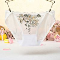 P435 - Celana Dalam Panties Hipster Putih Transparan, Bordir Bunga